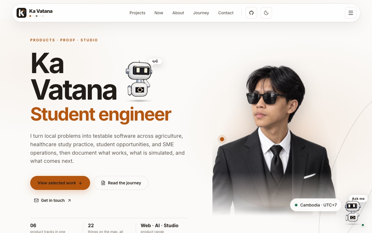 Kavatana Portfolio: the product's home page