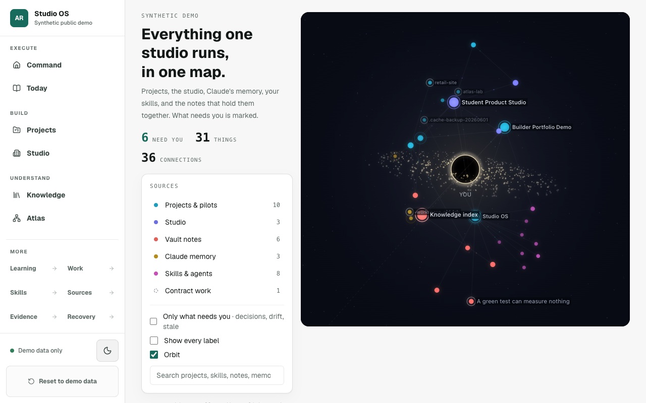 Studio OS: the product's home page