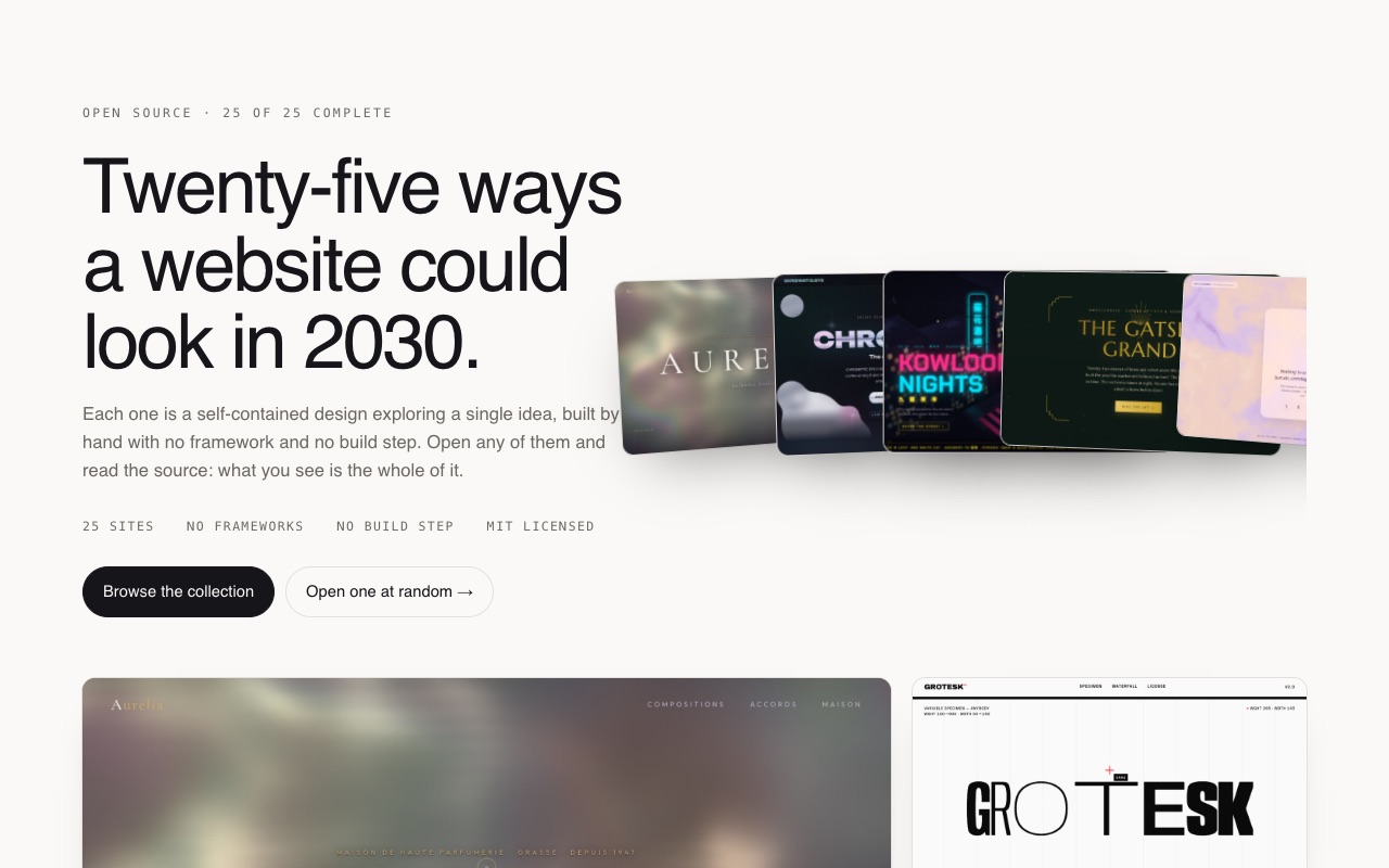 Twenty-Five Sites: the product's home page